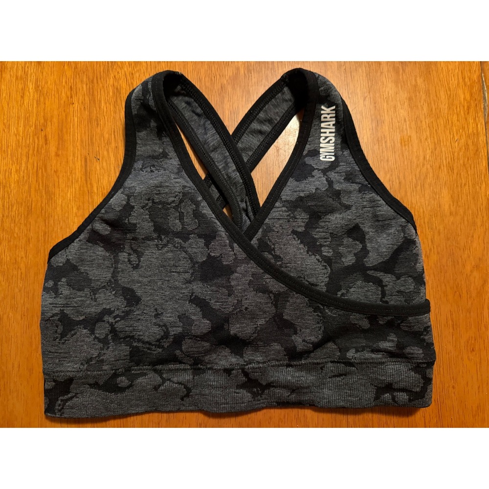 Gymshark Adapt Camo Seamless Sports Bra Black Grey GLSB4298-BK Small